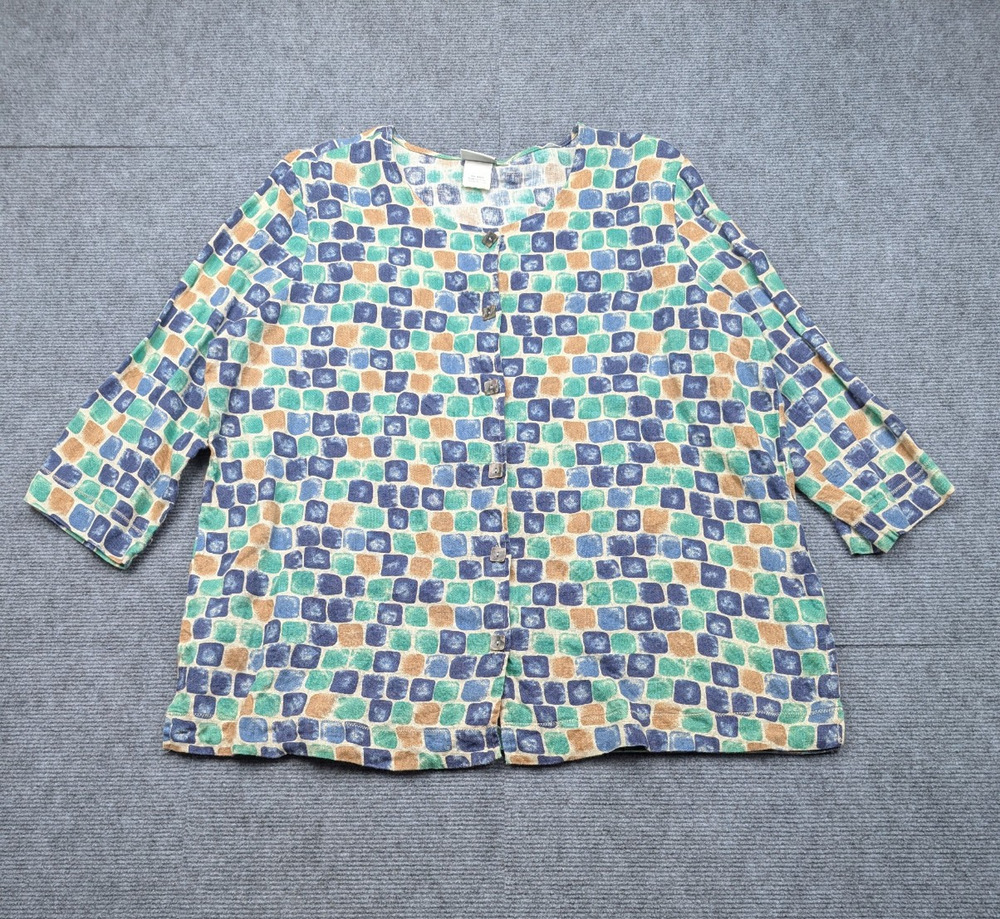 Hot Cotton Linen Button Up Womens XL Blouse Art To Wear Natural Coastal Layer